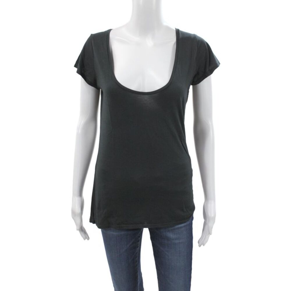 Nili Lotan Women Black Cotton Scoop Neck Basic T-Shirt Short Sleeve Size S